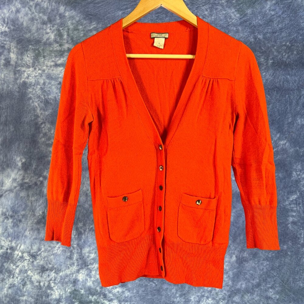 J.Crew Orange Cashmere Cardigan Sweater Sz S